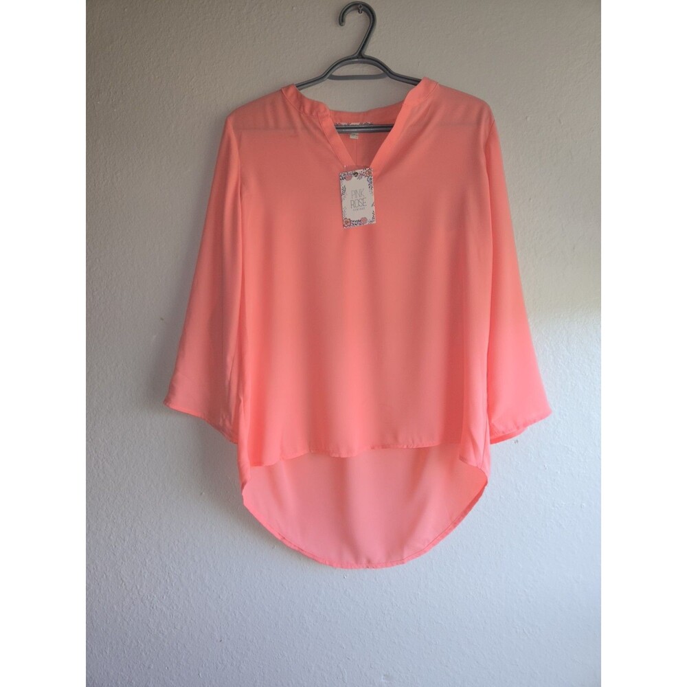 NWT Pink Rose Vintage Women's Salmon Coral Long Sleeve Blouse Size S CasualShirt